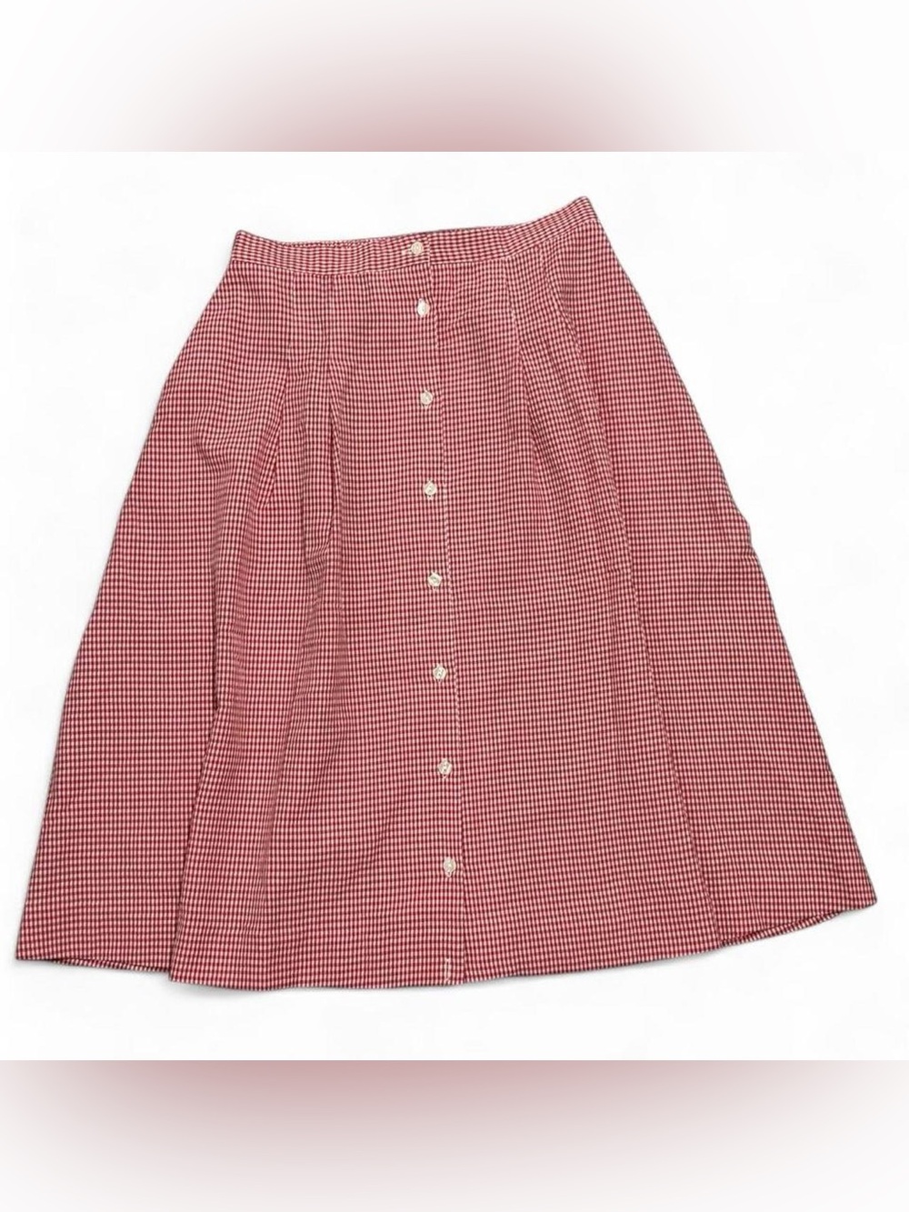 Vintage Kathie Lee Red Gingham A-Line Button-Front Midi Skirt, Size 10